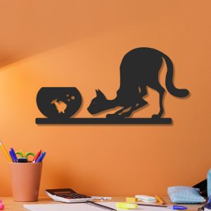 Placa decorativa aquário e gato