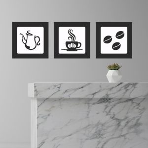 Trio de quadros decorativos para cozinha Café