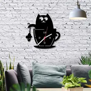 Relógio de Parede modelo Gato e Xícara
