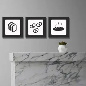 Trio de quadros decorativos Pães