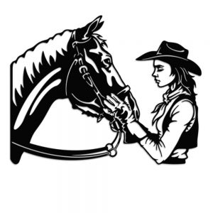 Placa Decorativa Cowgirl e Cavalo