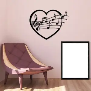 Placa Decorativa Coração Musical