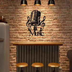 Placa Decorativa em Mdf Microfone Music Vintage