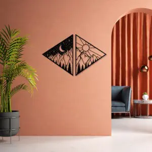 Quadro Decorativo em mdf Lua e Sol Triângulos