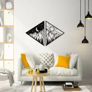 Quadro Decorativo em mdf Lua e Sol Triângulos